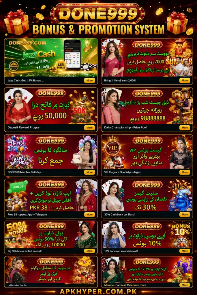 DONE999 Game APK Favorable Bonus & Promtion System