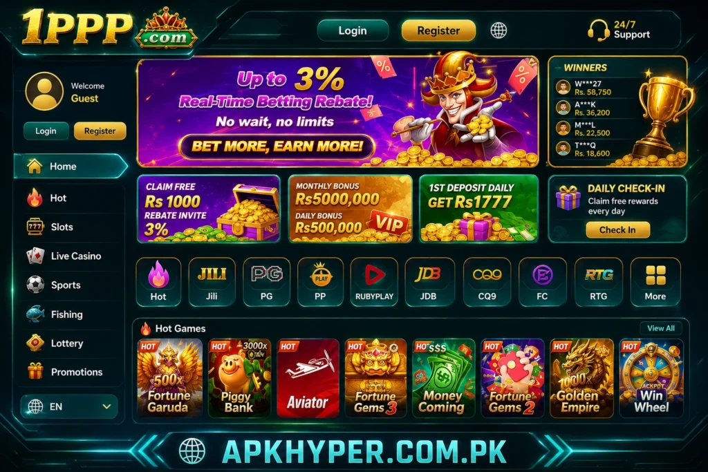 enjoy smooth withdrawls,fast depost and Daily bonuses on 1PPP APP.