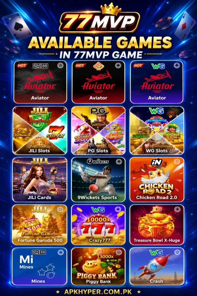 77MVP Game APK enjoy top Earning games on this new App