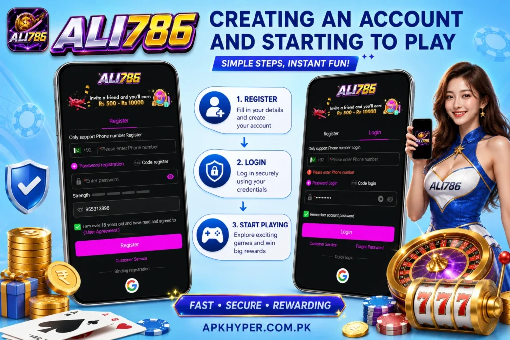 Creating an Account on ALI786 Game apk and Starting to Play